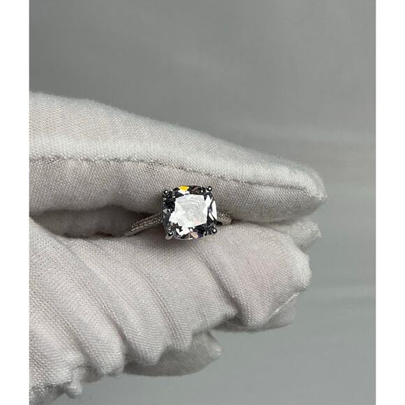 Estate Jewelry Square Cushion Cut Silver Cocktail Ring Sz 7.5 - Picture 9 of 15